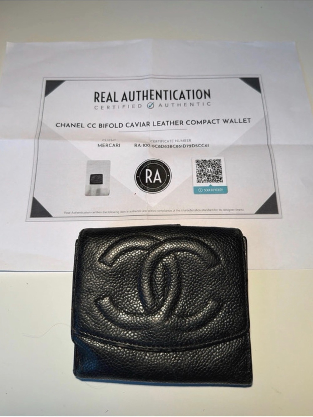 CHANEL CC Black Caviar Leather Bifold Wallet